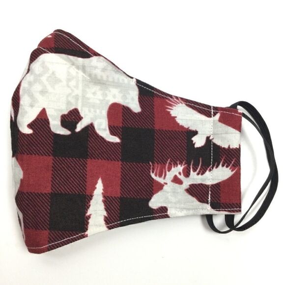 2/$15 - Plaid Mask, Red Buffalo Check Fair Isle Pattern Reindeer Mask - Picture 1 of 14